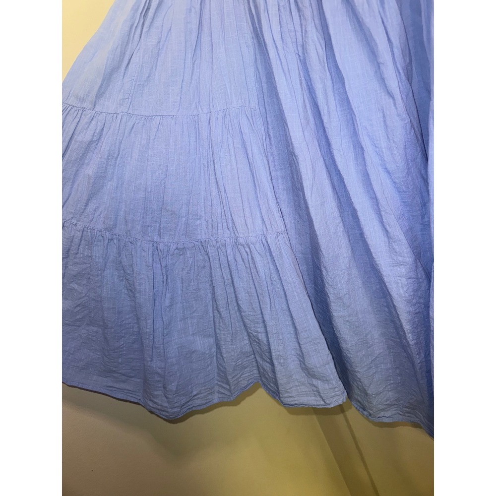 Free People Sandy Shores Mini Dress Blue Eyelet Smocked Tiered Babydoll  L - Picture 7 of 11